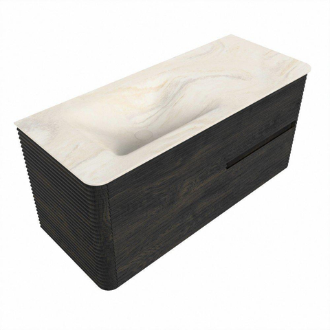 Mondiaz CIRO-DLUX Badkamermeubelset - 110x45x50cm - Solid surface wastafel Ostra - 1 wasbak Links - zonder kraangaten - 2 lades - Shadow SW1532463