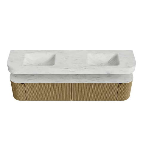 MONDIAZ THOR-DLUX Meuble de salle de bains - 200cm - arrondi gauche + droite - couleur Dusk - 2 tiroirs et 2 portes - Vasque suspendue CLOUD Double sans trou de robinet - couleur Opalo SW1466851