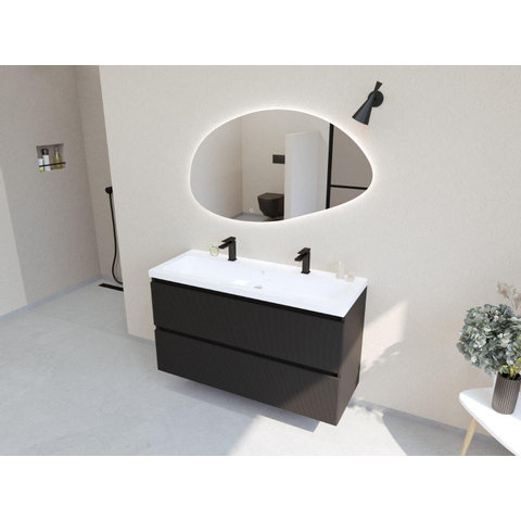 H&R Badmeubelen Infinity XXL 3D Badkamermeubelset - 120 cm - 1 keramische wasbak djazz wit - 2 kraangaten - 2 lades - mat zwart SW863499