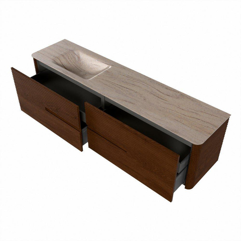Mondiaz CIRO-DLUX Badkamermeubelset - 190x45x50cm - Solid surface wastafel Saba - 1 wasbak Links - zonder kraangaten - 4 lades - Ruby SW1531933