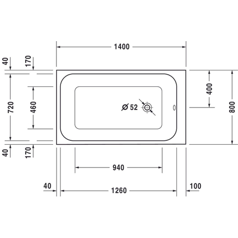 Duravit DuraStyle kunststof bad acryl rechthoekig 140x80x56cm zonder poten voor inbouw of ommanteling wit SW54486