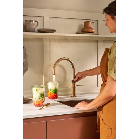 Quooker Classic Fusion Round kokendwaterkraan - draaibare uitloop - PRO3 incl. Cube reservoir - Warm / kokend / bruisend / gefilterd water - Messing patina SW769507