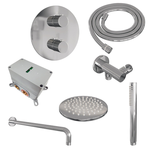 BRAUER Chrome Carving ensemble de douche pluie encastré – douche de tête Ø 20 cm – bras mural courbé 39.9 cm – support fixe SW1159008