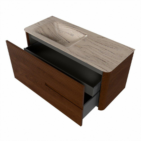 Mondiaz CIRO-DLUX Badkamermeubelset - 110x45x50cm - Solid surface wastafel Arena - 1 wasbak Links - 1 kraangat - 2 lades - Ruby SW1531881