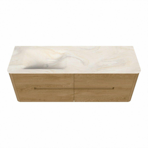 Mondiaz CIRO-DLUX Meuble de salle de bains - 140x45x50cm - Vasque solid surface Ostra - 1 bassin à gauche - sans trous de robinet - 4 tiroirs - Chêne SW1530924