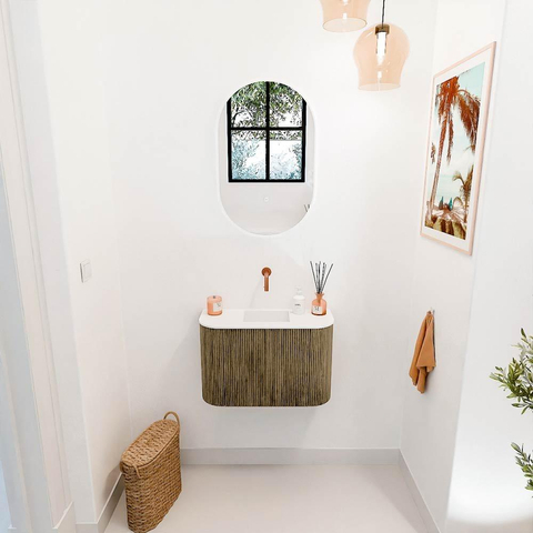 Mondiaz JOYA 63.2cm toiletmeubel - ronding links en rechts kleur Dusk - Wastafel FAYE positie Midden Zonder kraangat kleur Talc. SW1421606