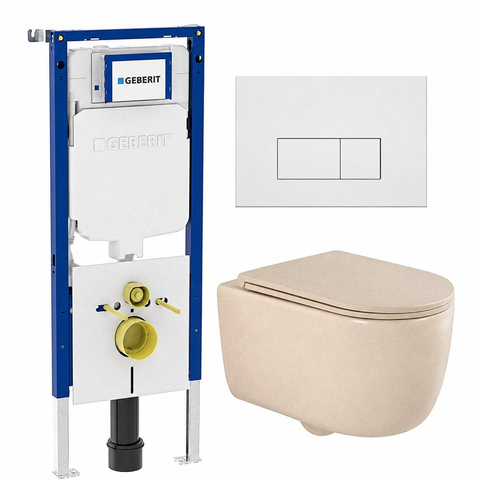 QeramiQ Dely Swirl Toiletset - 36.3x51.7cm - Geberit UP720 Duofix Sigma inbouwreservoir - slim zitting - mat witte metalen bedieningsplaat - rechthoekige knoppen - mat beige SW1416829