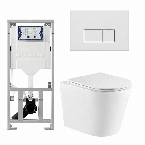 QeramiQ Dely Toiletset - 36.3x51.7cm - diepspoel - rimless - Geberit UP320 inbouwreservoir - met Burda frame - softclose toiletzitting - mat witte bedieningsplaat - rechtehoekige knoppen - glans wit SW1102475