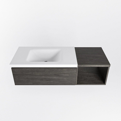 MONDIAZ BUKLA meuble de salle de bains 120 cm avec module ouvert 40 couleur Dark Brown avec 1 tiroir. Lavabo CLOUD à gauche 1 trou de robinet couleur Talc. SW1382084