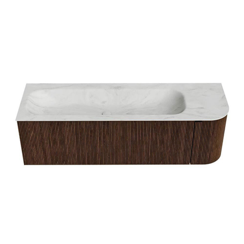 MONDIAZ KURVE-DLUX Meuble de salle de bains 145 cm avec module 25 R couleur Walnut avec 1 tiroir et 1 porte. Lavabo BIG LARGE gauche 1 trou de robinet couleur Opalo. SW1137652