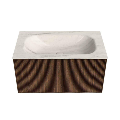 MONDIAZ KURVE-DLUX Meuble de salle de bains 80cm couleur Walnut avec 1 tiroir et 0 porte. Lavabo BIG SMALL Central 1 trou de robinet Meli. SW1431682