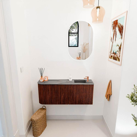 Mondiaz JOYA-DLUX 101.6cm toiletmeubel - ronding links kleur Ruby - Wastafel FAYE positie Rechts 1 kraangat kleur Sombra. SW1425706