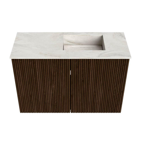 Mondiaz JOYA-DLUX 60cm toiletmeubel - kleur Walnut - Wastafel FAYE positie Rechts 1 kraangat kleur Ostra. SW1422598