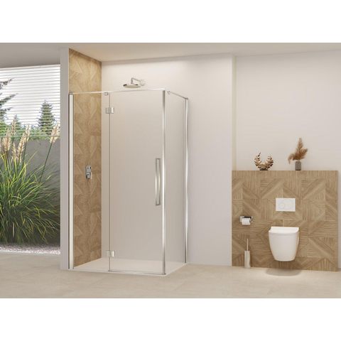Van Rijn Products ST07 Deur tbv hoekcabine - 88x200cm - helder glas incl. stabilisatiestang - RVS Geborsteld SW1177981