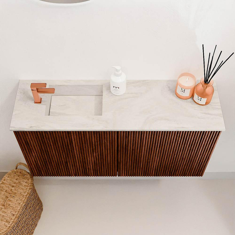 Mondiaz JOYA-DLUX 80cm toiletmeubel - kleur Ruby - Wastafel FAYE positie Links 1 kraangat kleur Ostra. SW1426232
