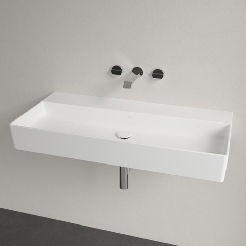 Villeroy & Boch memento 2.0 wastafel - voor handdoekhouders - 100x47cm - zonder overloop - zonder kraangat CeramicPlus - Stone White (mat wit) SW336047