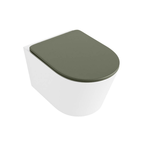 Mondiaz LAVIE hangtoilet – spoelrandloos – 36 x 53 cm – met softclose zitting – Talc (wit), zitting Army (groen) SW1208581