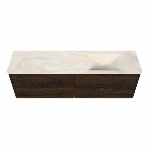 Mondiaz CIRO-DLUX Badkamermeubelset - 170x45x50cm - Solid surface wastafel Ostra - 1 wasbak Rechts - zonder kraangaten - 4 lades - Walnut SW1530414