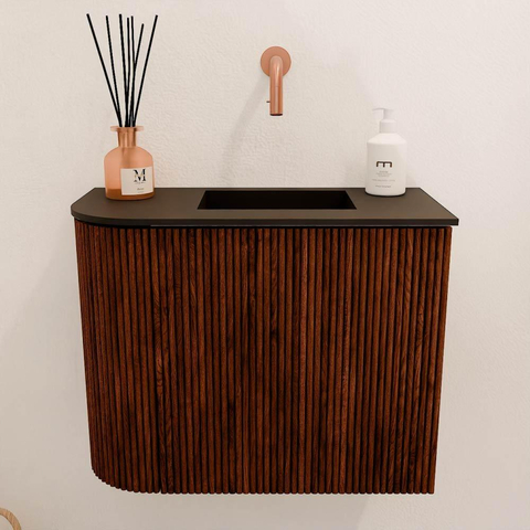 Mondiaz JOYA 51.6cm toiletmeubel - ronding links kleur Ruby - Wastafel FAYE positie Rechts Zonder kraangat kleur Urban. SW1421816