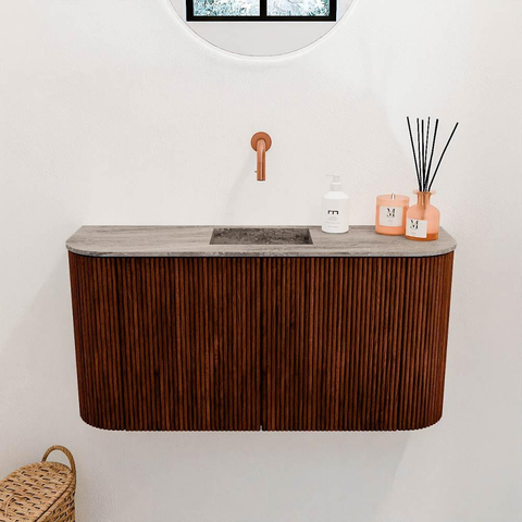 Mondiaz JOYA-DLUX 83.2cm toiletmeubel - ronding links en rechts kleur Ruby - Wastafel FAYE positie Midden Zonder kraangat kleur Oza. SW1425554