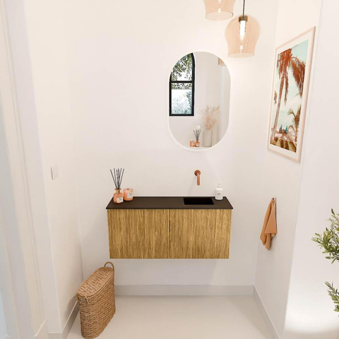 Mondiaz JOYA 90cm meuble de salle de bains - couleur Oak - Vasque FAYE position Droite Sans trou de robinet couleur Urban. SW1421191
