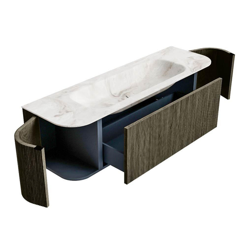 Mondiaz KURVE-DLUX Ensemble de meuble de salle de bains - 150x46x40cm - 1 tiroir - 2 portes - lavabo solid surface - central - 1 trou de robinet - Shadow SW1414353