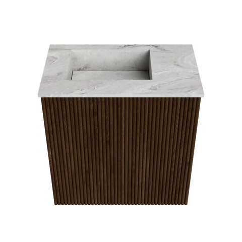 Mondiaz JOYA-DLUX 40cm toiletmeubel - kleur Walnut - Wastafel FAYE positie Links 1 kraangat kleur Glace. SW1422351