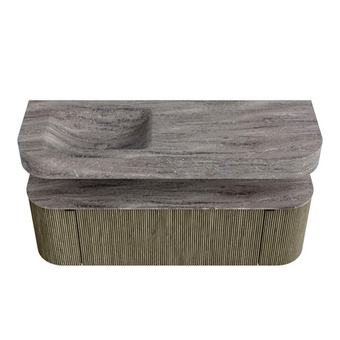 MONDIAZ THOR-DLUX Meuble de salle de bains 140cm arrondi gauche + droite couleur Shadow avec 1 tiroir et 2 portes. Vasque suspendue CLOUD Gauche sans trou de robinet couleur Oza. SW1464296