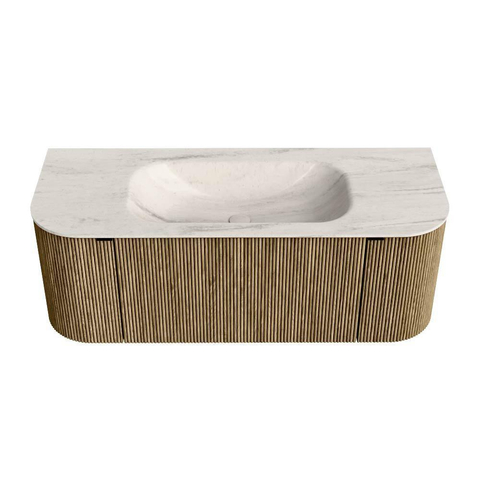 MONDIAZ KURVE-DLUX Meuble de salle de bains 120cm arrondi gauche + droite couleur Dusk avec 1 tiroir et 2 portes. Lavabo BIG SMALL Centre sans trou de robinet Meli. SW1431872
