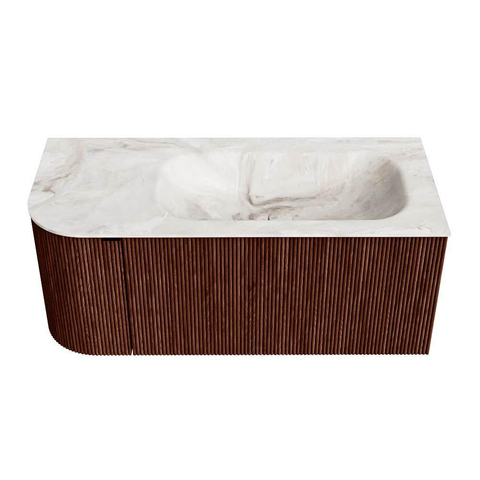 Mondiaz KURVE-DLUX Ensemble de meuble de salle de bains - 105x46x40cm - 1 tiroir - 1 porte - lavabo solid surface - droit - sans trou de robinet - Ruby SW1415625