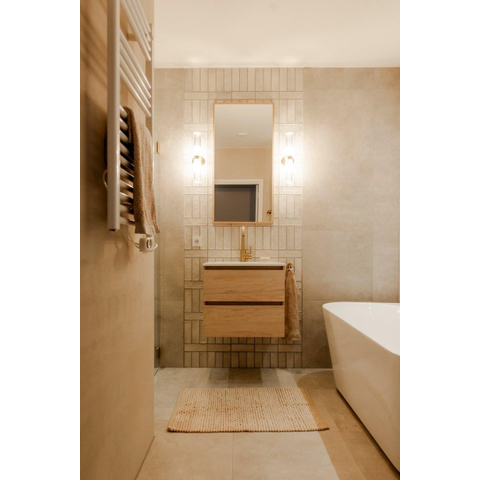 INK Meuble sous-lavabo - 60x45x52cm - 2 tiroirs - sans poignées - listel en bois - MFC Chêne ivoire SW798292