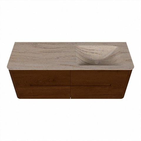 Mondiaz CIRO-DLUX Badkamermeubelset - 130x45x50cm - Solid surface wastafel Saba - 1 wasbak Rechts - zonder kraangaten - 4 lades - Ruby SW1532152
