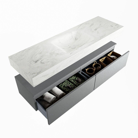 MONDIAZ ALAN - DLUX Badkamermeubelset - 150cm - onderkast - Plata - 2 lades - vrijhangende wastafel - wasbak midden - 1 kraangat - Opalo SW806907
