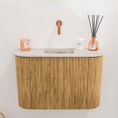 Mondiaz JOYA-DLUX 63.2cm toiletmeubel - ronding links en rechts kleur Oak - Wastafel FAYE positie Midden Zonder kraangat kleur Nata. SW1424058