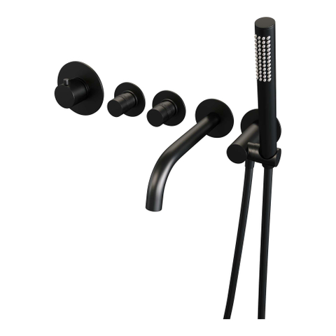 BRAUER Black Edition Badkraan Inbouw - douchegarnituur - 20cm uitloop - inclusief inbouwdeel - 3 gladde knoppen - handdouche staaf 1 stand - mat zwart SW238178