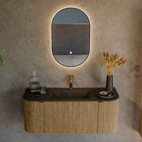 Mondiaz KURVE Ensemble de meuble de salle de bains - 110x46x40cm - 1 tiroir - 2 portes - lavabo solid surface - centré - 1 trou de robinet - Dusk SW1415087
