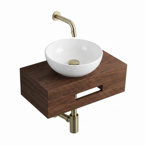 Royal Plaza Terra pack lave-mains – 40 x 25 x 10 cm – bois blanc brillant – robinet doré brossé – châtaigne (noyer) SW1576326