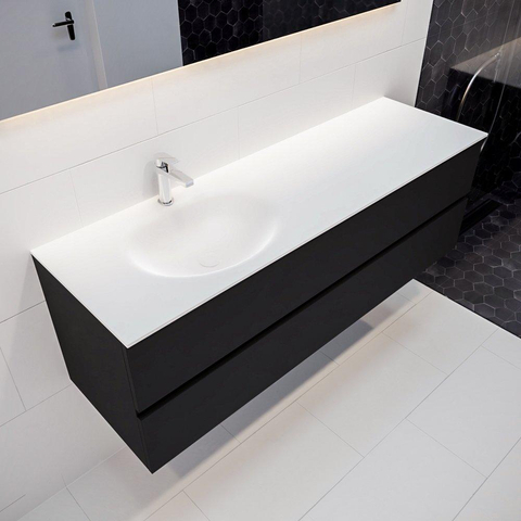 MONDIAZ VICA Ensemble de meuble salle de bain - 150cm - 2 tiroirs - lavabo Moon gauche - 1 trou de robinet - solid surface urban SW410183