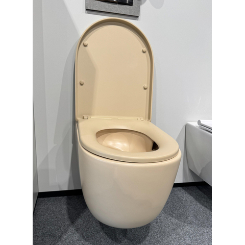 QeramiQ Dely Swirl Pack WC - 36.5x53cm - réservoir encastré Wisa XS - abattant 35mm - plaque de commande blanche - boutons ronds - beige SW1138604