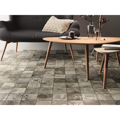 Ceralto Neroli Stone carrelage sol et mur - 14x14cm - 9mm - carré - décor - R9 - grey mat (gris) SW795698
