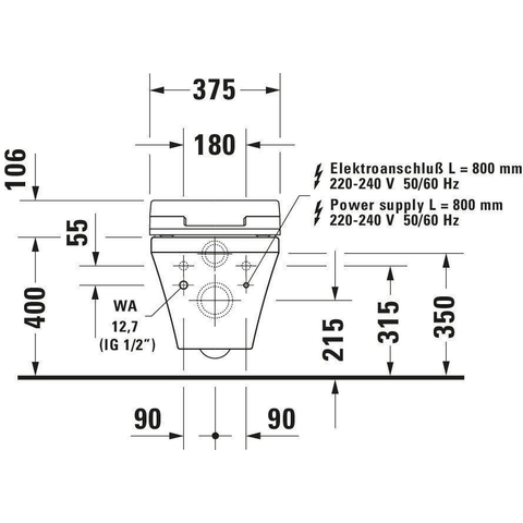Duravit Durastyle Wandcloset - 62cm - rimless - voor sensowash - wit SW54204
