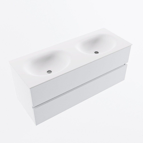 MONDIAZ VICA meuble sous lavabo 120cm Talc 2 tiroirs. Lavabo MOON double sans trou de robinet, couleur Talc. SW1381924
