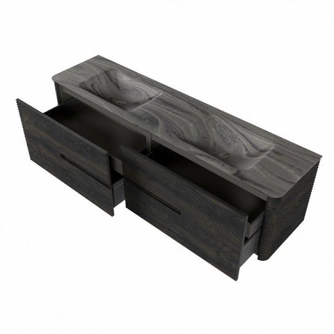 Mondiaz CIRO-DLUX Meuble de salle de bains - 180x45x50cm - Plan vasque solid surface Sombra - 2 vasques Double - sans trous de robinetterie - 4 tiroirs - Shadow SW1532790