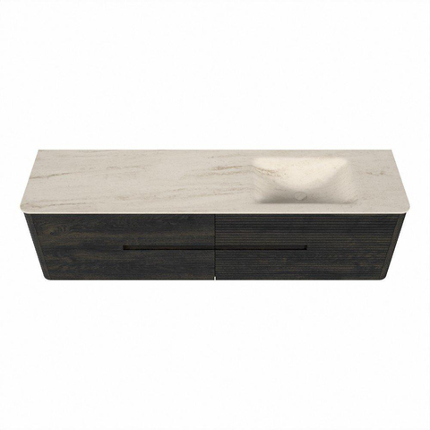 Mondiaz CIRO-DLUX Badkamermeubelset - 180x45x50cm - Solid surface wastafel Meli - 1 wasbak Rechts - zonder kraangaten - 4 lades - Shadow SW1532550