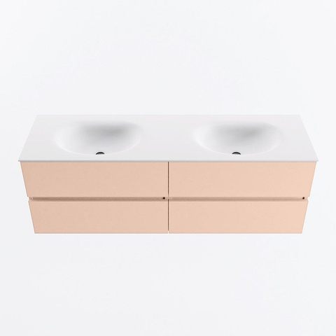 MONDIAZ VICA Ensemble meuble de salle de bains - 150cm - meuble bas rosee - 4 tiroirs - lavabo moon double - 2 trous de robinet - version haute 60cm - talc SW1080409