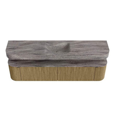 MONDIAZ THOR-DLUX Meuble de salle de bains - 200cm - arrondi gauche + droite - couleur Dusk - 2 tiroirs - 2 portes - Vasque suspendue CLOUD Milieu 1 trou de robinet couleur Oza SW1467193