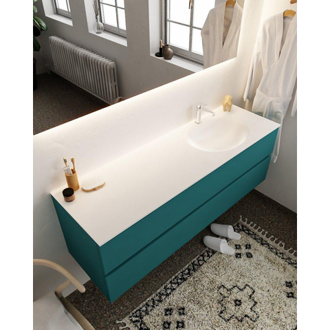 ENSEMBLE DE MEUBLE MONDIAZ VICA - 150 cm - 2 tiroirs - lavabo Moon à droite - 1 trou de robinet - solid surface smag SW411281