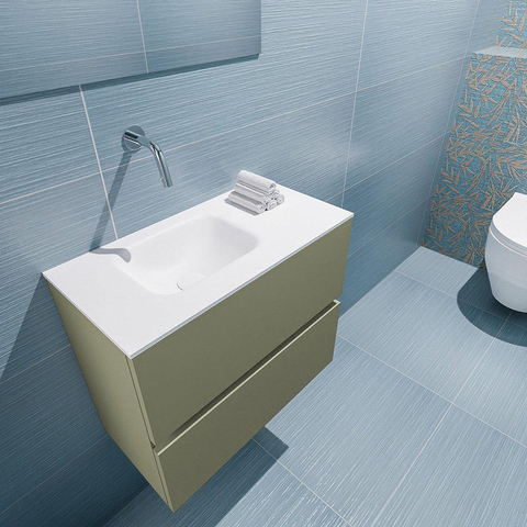 MONDIAZ ADA Toiletmeubel 60x30x50cm met 0 kraangaten 2 lades army mat Wastafel Lex links Solid Surface Wit SW472661