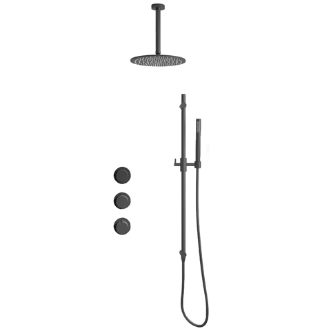 Fortifura Nebbio Regendoucheset - inbouwkraan - inbouwdeel - glijstang - doucheslang metaal - staaf handdouche - 20cm plafondarm - ronde hoofddouche - PVD - geborsteld gunmetal (antraciet) SW1447150