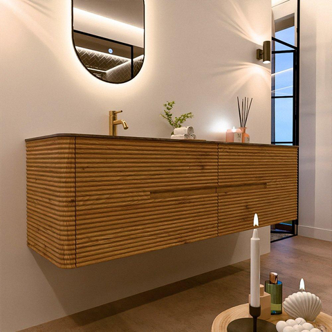 Mondiaz CIRO-DLUX Badkamermeubelset - 170x45x50cm - Solid surface wastafel Sombra - 1 wasbak Links - 1 kraangat - 4 lades - Oak SW1531274